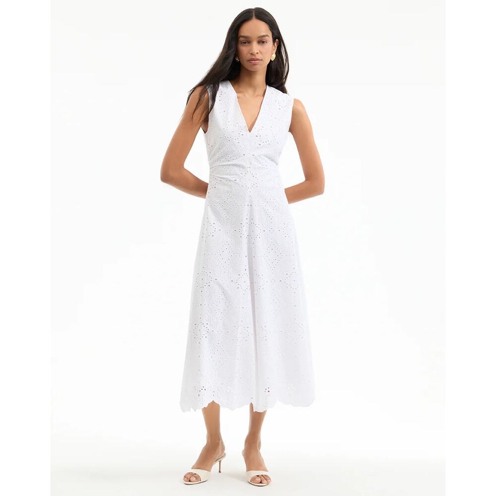 Veronica Beard Aven White Cotton Eyelet Midi Dress NWT Size 8 Summer Luxury